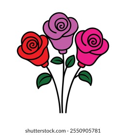 Colorful Rose Bouquet Outline Design