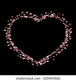 Colorful rose heart shape confetti on black background. Vector illustration for print, textile, paper.