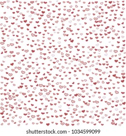 Colorful rose hearts confetti on white background. Scattered hearts pattern. Vector illustration for print, textile, paper.