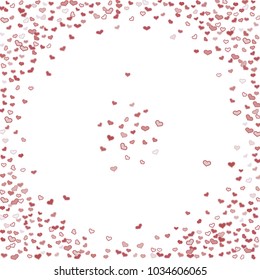 Colorful rose hearts frame confetti on white background. Vector illustration for print, textile, paper.