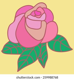 Colorful rose pattern, vector. Rose illustration isolated on yellow background. Flower rose pattern illustration, vector. Rose silhouette, flower floral design, retro vintage flower pattern.