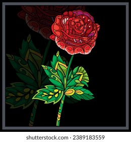 Colorful Roses flower mandala arts isolated on black background.