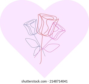 Colorful roses. One line art.