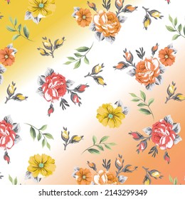 Colorful Roses pattern on gradient background drawing print