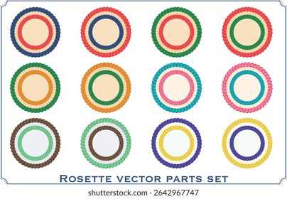Colorful rosette ribbon vector set for awards and decoration – circular badge design with space for text, isolated on white background