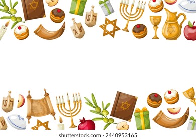 Colorful Rosh Hashanah holiday background. Vector illustration, hand drawn drawing