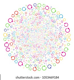 Colorful Rotation sparked spheric cluster. Vector cluster bang designed with randomized rotation symbols. Colorful Vector illustration.