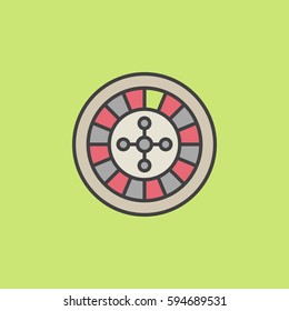 Colorful roulette wheel icon. Vector roulette sign or logo element on green background