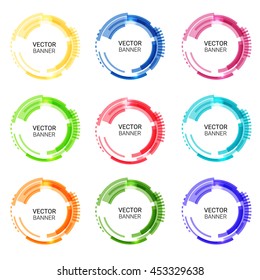 Colorful round abstract banners. Technology circles. Graphic banners design. Vector label tags