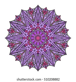 Colorful round abstract pattern. Floral ethnic mandala  for textile, sportswear, umbrellas in pink and green colors