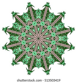 Colorful round abstract pattern. Floral ethnic mandala for textile, sportswear, umbrellas
