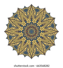 Colorful round abstract pattern. Floral ethnic mandala  for textile, sportswear, umbrellasColorful round abstract pattern. Floral ethnic mandala  for textile, sportswear, umbrellas