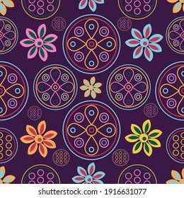 colorful round art floral designs royal feel seamless pattern for fabric, gift wrapping and many more