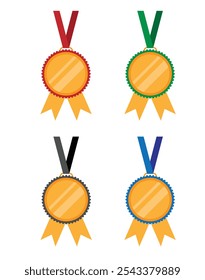 Colorful Round Badges Flat Style Set. Winner of competition signs and labels vector