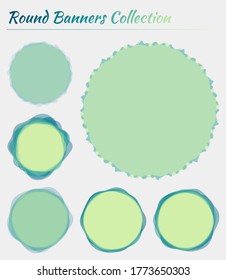 Pancarta redonda colorida. Antecedentes circulares de colores azules amarillos. Auténtica ilustración vectorial.