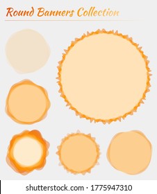 Colorful round banners. Circular backgrounds in orange colors. Powerful vector illustration.