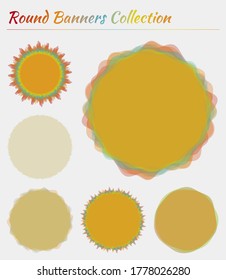 Colorful round banners. Circular backgrounds in bright contrast colors. Authentic vector illustration.