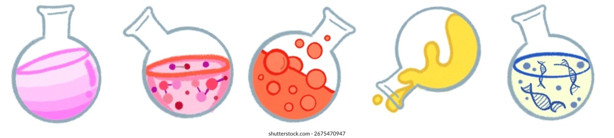 Colorful Round Bottom Flask with Science Experiment Liquid Illustration