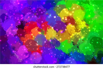 Colorful round brush strokes background. Vector version