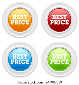 Colorful round buttons with best price sign on white background