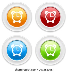 Colorful round buttons with clock icon on white background