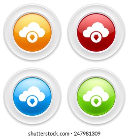 Colorful round buttons with cloud download icon on white background