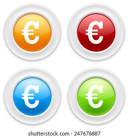 Colorful round buttons with euro icon on white background