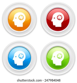 Colorful round buttons with head-luck icon on white background