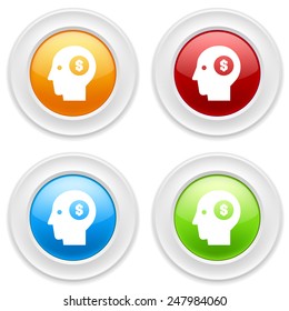 Colorful round buttons with head-money icon on white background