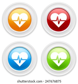 Colorful round buttons with heart beat icon on white background