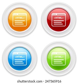 Colorful round buttons with html icon on white background