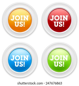 Colorful round buttons with join us sign on white background
