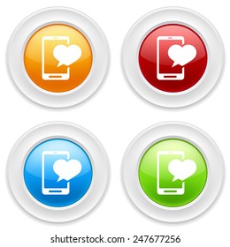 Colorful round buttons with love message icon on white background