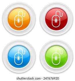 Colorful round buttons with mouse icon on white background