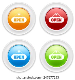 Colorful round buttons with open icon on white background
