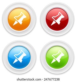 Colorful round buttons with pin icon on white background