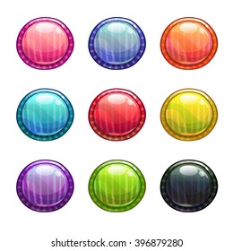 Colorful round buttons set, vector game assets isolated on white