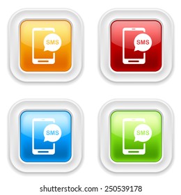 Colorful round buttons with sms icon on white background