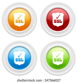Colorful round buttons with ssl-secure icon on white background