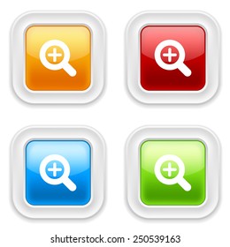 Colorful round buttons with zoom in icon on white background