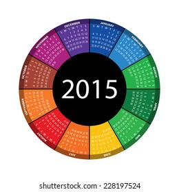 Colorful round calendar for 2015 year. Vector EPS10.