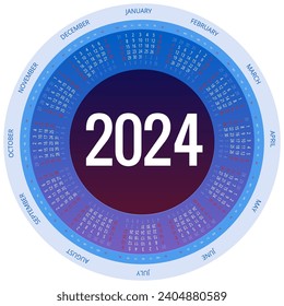 Colorful round calendar 2024 Calendar. Portrait Orientation. Set of 12 Months. Planner for 2024 Year.