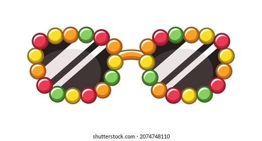 Colorful round candy frame sunglasses clipart. Funky party glasses eyewear cartoon vector illustration.