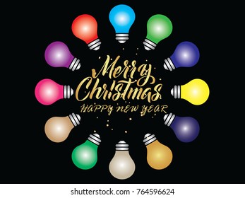 Colorful Round Christmas Lights Frame.Vector