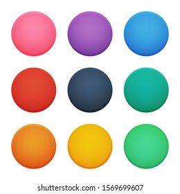 Colorful Round, Circle Buttons Set. Vector Assets For Web Or Game Design, App Buttons, Icons Template Isolated On White Background.