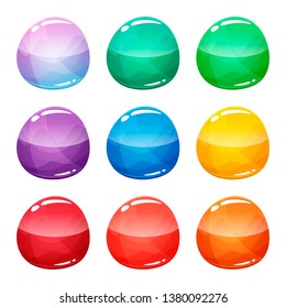 Colorful round, circle glossy buttons set, vector assets for web or game design, app icons vector template isolated on white background.