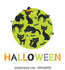 Colorful round composition with black cats.