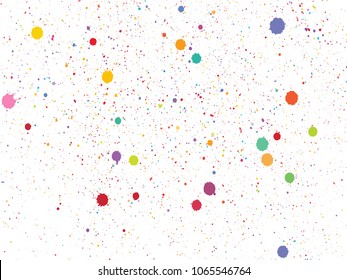  Colorful round confetti isolated on white background. Dust overlay distress grain. Colorful paint splatter , poster for your design. Hand drawing illustration