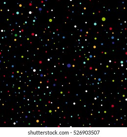 Colorful round confetti pattern on black background. Vector illustration.