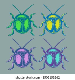 colorful round cute bug hatching print set pop art beetle